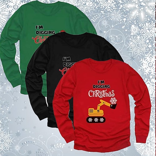

Kids Boys Christmas T shirt Tops Tee Santa Claus Long Sleeve Crewneck Children Top Outdoor Cute Daily Winter Fall Green 7-13 Years