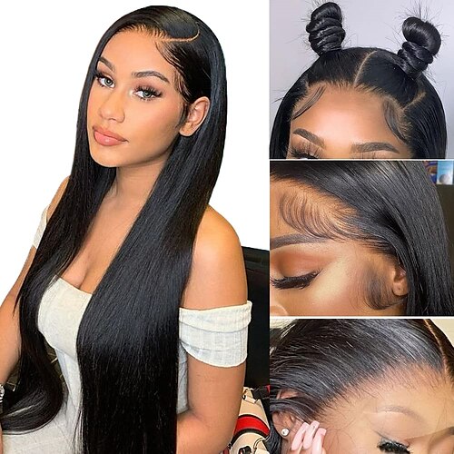 

Black Straight Lace Front Wigs Human Hair 13x4 Glueless HD Transparent Lace Front Wigs Human Hair Pre Plucked with Baby Hair 150% Density Brazilian Virgin Human Hair Lace Frontal Wig