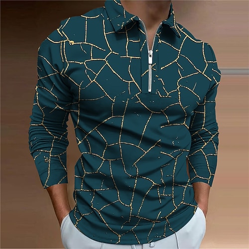 

Men's Polo Shirt Golf Shirt Graphic Prints Turndown Blue Wine 3D Print Outdoor Street Long Sleeve Zipper Print Clothing Apparel Fashion Designer Casual Soft