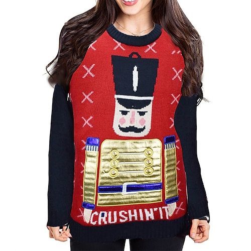 

Women's Ugly Christmas Sweater Pullover Sweater Jumper Ribbed Knit Knitted Color Block Crew Neck Stylish Casual Outdoor Christmas Winter Fall Red S M L