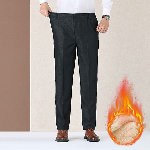 

Men's Sherpa Dress Pants Trousers Elastic Waist Solid Color Comfort Warm Business Casual Daily Retro Vintage Formal Silver BlackGrey Stretchy