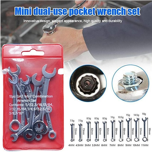 

10PCS Combination Spanner Set 4-11mm Imperial Combination Mini Wrench Repair Hand Tool