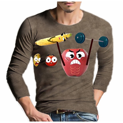 

Men's T shirt Tee Fruit Graphic Prints Crew Neck Green Blue Purple Coffee Gray 3D Print Funny Outdoor Street Long Sleeve Print Clothing Apparel Basic Sports Designer Casual