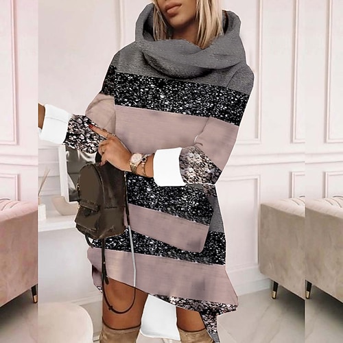 

Women's Shift Dress Mini Dress Gray Long Sleeve Graphic Print Winter Fall Autumn Hooded Casual Daily 2022 S M L XL 2XL 3XL