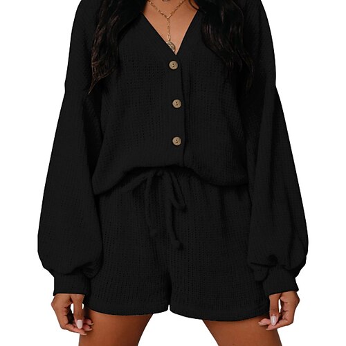 

Women's Loungewear Sets Nighty Pure Color Fashion Comfort Soft Home Daily Vacation Polyester Breathable V Wire Long Sleeve Sweater Shorts Fall Spring Black Army Green