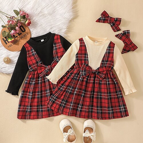 

Kids Girls' Sweater Dress Plaid A Line Dress Dress School Long Sleeve Active Dress 3-7 Years Winter Black Apricot