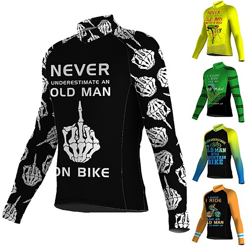 

Men's Cycling Jersey Long Sleeve Bike Jersey Top with 3 Rear Pockets Mountain Bike MTB Road Bike Cycling Breathable Quick Dry Moisture Wicking Reflective Strips Black Green Yellow Skull Spandex Sports