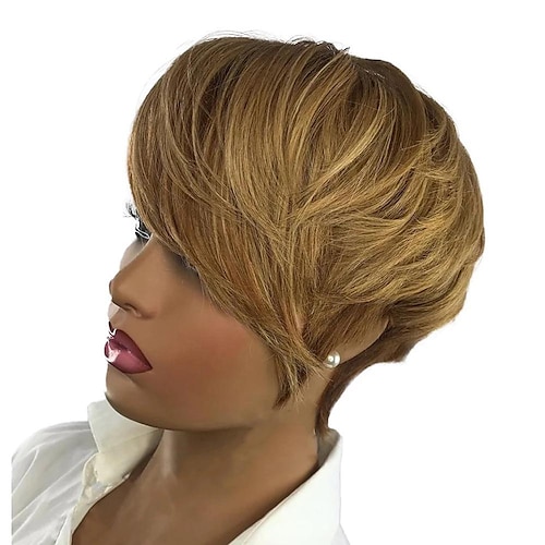 

Straight Brazilian Virgin Human Hair Wigs Machine Made Short Pixie Cut Wig For Black Women Honey Blonde Color Hair Wig