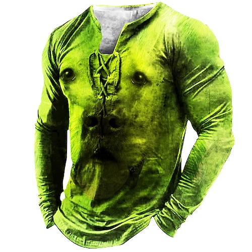 

Men's T shirt Tee Tee Graphic Animal Dog Collar Green Dark Green 3D Print Outdoor Christmas Long Sleeve Lace up Print Clothing Apparel Basic Designer Casual Classic