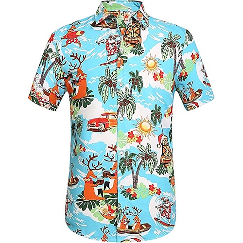 

Men's Shirt Color Block Coconut Tree Graphic Prints Turndown Black Blue Yellow Red 3D Print Outdoor Street Short Sleeves Button-Down Print Clothing Apparel Tropical Designer Casual Hawaiian