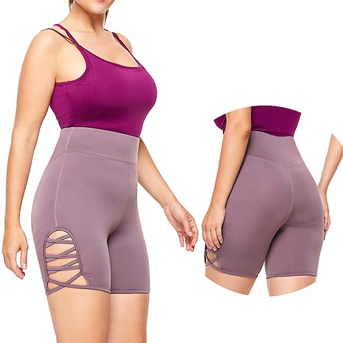 

Women's Yoga Shorts Cut Out Tummy Control Butt Lift Quick Dry High Waist Yoga Fitness Gym Workout Shorts Bottoms Purple Spandex Plus Size Sports Activewear High Elasticity Skinny