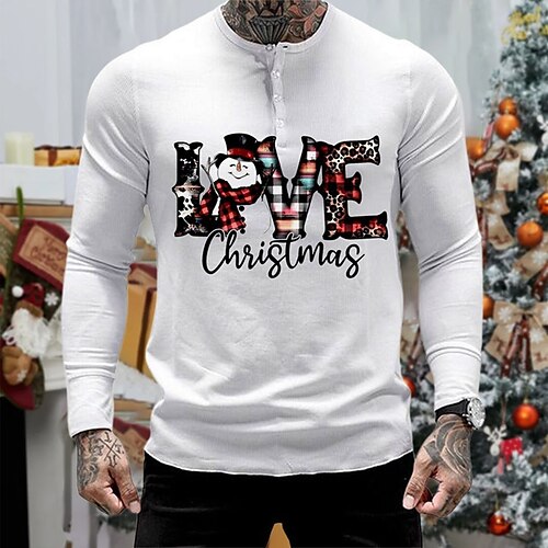 

Men's T shirt Tee Christmas t shirts Letter Crew Neck White Print Christmas Street Long Sleeve Button-Down Print Clothing Apparel Fashion Designer Casual Comfortable