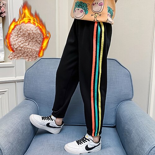 

Kids Girls' Sweatpants Stripe Sports Outdoor Cotton 7-13 Years Winter Black Khaki Gray / Fall