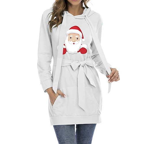 

Women's Christmas Ugly Hoodie Dress Mini Dress Pink White Long Sleeve Santa Claus Lace up Winter Fall Autumn Hooded Christmas Daily 2022 S M L XL XXL 3XL