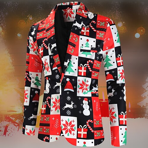 

Men's Coat Breathable Christmas Single Breasted Color Block Snowman Snowflake 3D Printed Graphic Turndown Fashion Jacket Outerwear Long Sleeve Pocket Fall & Winter