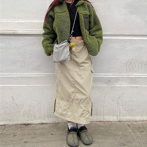 

Women's Cargo Skirt Midi Polyester khaki Skirts Multiple Pockets Low Rise Fashion Streetwear Casual Long Street Vacation S M L