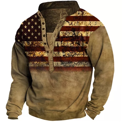 

Men's Sweatshirt Pullover Brown Standing Collar Graphic Prints National Flag Print Casual Daily Sports 3D Print Streetwear Designer Casual Spring & Fall Clothing Apparel Hoodies Sweatshirts