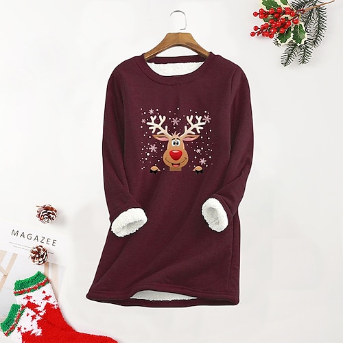 

Women's Plus Size Christmas Fleece Tops Pullover Sweatshirt Animal Deer Print Long Sleeve Crewneck Casual Going out Polyester Winter Fall Green Yellow