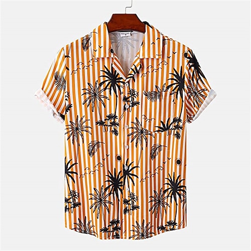 

Men's Shirt Coconut Tree Striped Graphic Prints Turndown Green Blue Pink Orange 3D Print Outdoor Street Short Sleeves Button-Down Print Clothing Apparel Tropical Designer Casual Hawaiian