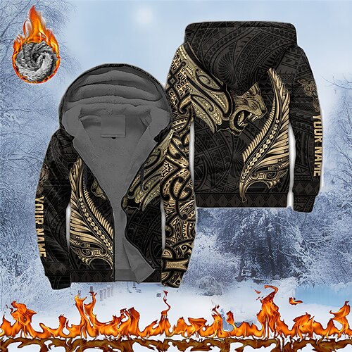 

Men's Full Zip Hoodie Jacket Green Blue Yellow Khaki Dark Gray Hooded Animal Graphic Prints Viking Zipper Print Sports Outdoor Daily Sports 3D Print Fleece Streetwear Designer Casual Winter