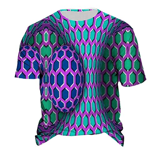 

Men's T shirt Tee Geometric Graphic Prints Crew Neck Green Blue Purple Red 3D Print Outdoor Street Short Sleeve Print Clothing Apparel Vintage Sports Designer Casual