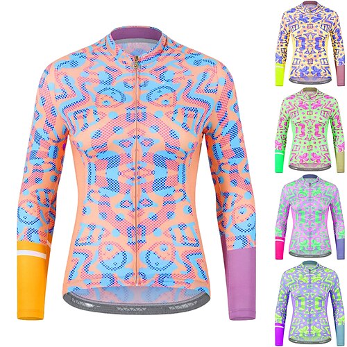 

21Grams Women's Cycling Jersey Long Sleeve Bike Jersey Top with 3 Rear Pockets Mountain Bike MTB Road Bike Cycling Breathable Quick Dry Moisture Wicking Reflective Strips Orange Spandex Sports