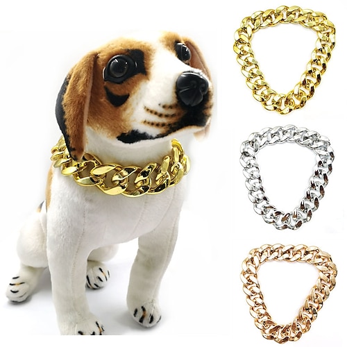 

2 Pcs Link Dog Collar -Wide Metal Gold Chain Dog Collar Necklace Multi-Color Cute Fashion Jewelry Accessories for Puppy Trends Custome for Frenchie Dog Bully Doberman