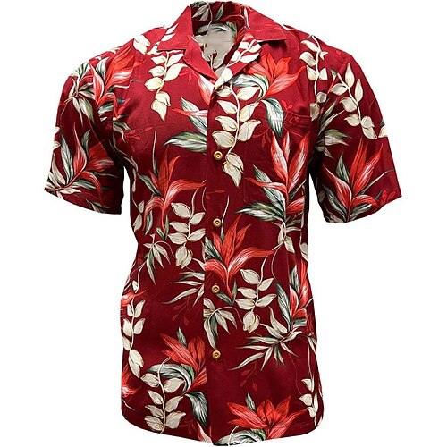 

Men's Shirt Floral Graphic Prints Leaves Turndown Black Wine Beige 3D Print Outdoor Street Short Sleeve Button-Down Print Clothing Apparel Tropical Fashion Hawaiian Soft