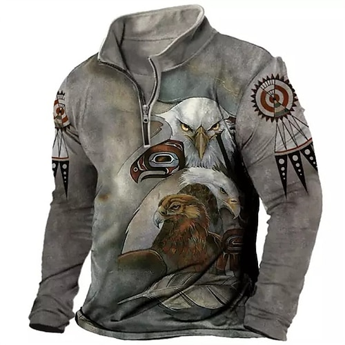 

Hombre Sudadera con cremallera Pull-over Sudadera con un cuarto de cremallera Gris Media cremallera Pájaro Estampados Cremallera Estampado Diario Deportes Impresión 3D Básico Design Casual Primavera