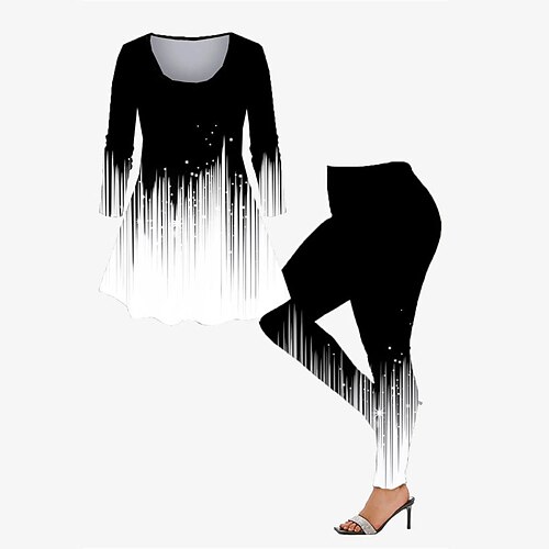 

Women's Plus Size Tops Set Color Gradient Print Long Sleeve Crew Neck Casual Daily Going out Polyester Winter Fall Black White