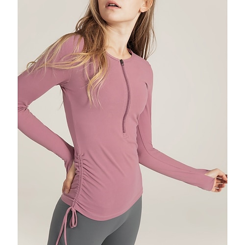 

Women's Crew Neck Yoga Top Winter Zipper Drawstring Solid Color Black Purple Yoga Fitness Gym Workout Top Long Sleeve Sport Activewear Breathable Quick Dry Comfortable Stretchy Slim