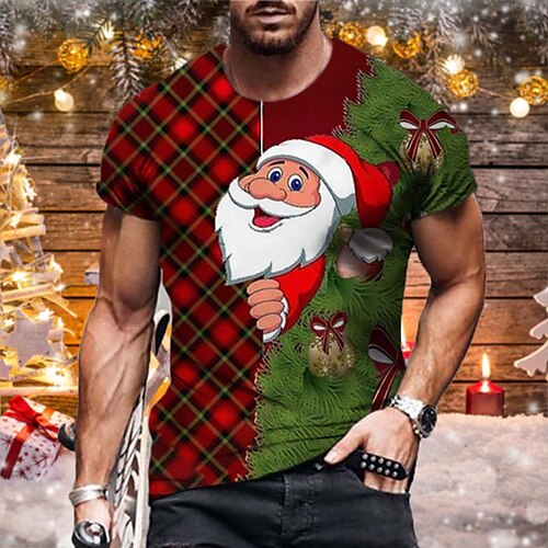 

Men's Unisex Christmas T shirt 3D Print Graphic Prints Santa Claus Print Short Sleeve Tops Casual Designer Big and Tall Red / Summer