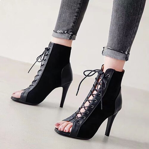 

Women's Boots Sandals Boots Summer Boots Summer Stiletto Heel Peep Toe Suede Lace-up Black