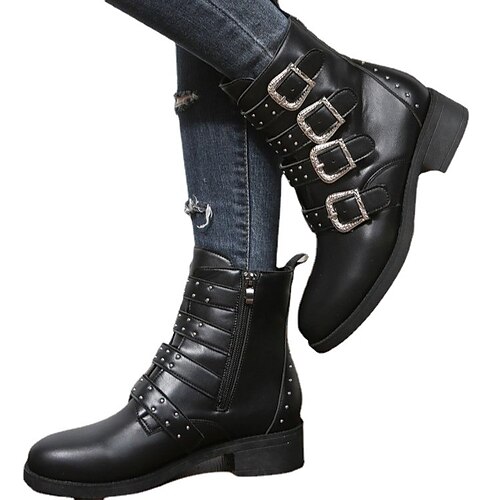 

Femme Bottes Bottes Moto Grandes Tailles Bottes Demonia Extérieur du quotidien Bottines Bottines Hiver Boucle Talon Plat Bout rond Casual Style industriel Cuir PU Fermeture Couleur Pleine Noir