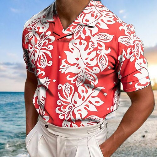 

Men's Polo Shirt Golf Shirt Floral Graphic Prints Turndown Blue Red 3D Print Outdoor Street Short Sleeves Print Clothing Apparel Fashion Designer Casual Breathable