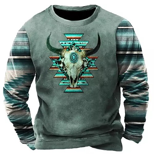 

Men's Sweatshirt Pullover Blue Crew Neck Animal Color Block Graphic Prints Print Daily Sports Holiday 3D Print Basic Boho Streetwear Spring Fall Clothing Apparel Hoodies Sweatshirts