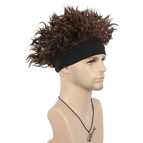 

Men Short Curly Brown Wig Fans wig Halloween Cosplay Costume Wig (Only Wigs)