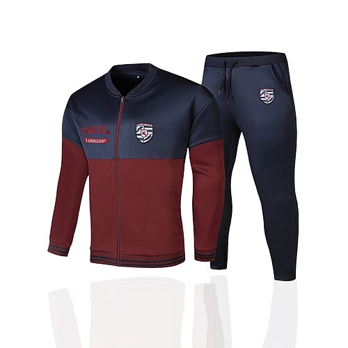 

Men's Tracksuit Sweatsuit 2 Piece Full Zip Athletic Long Sleeve Thermal Warm Breathable Moisture Wicking Fitness Running Jogging Sportswear Activewear Color Block White Gray Yellow / Jacket