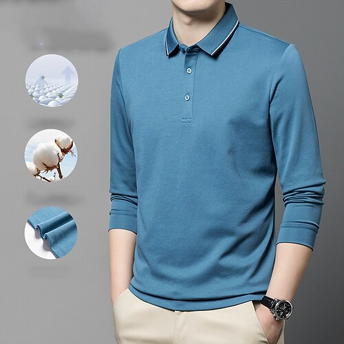 

Men's Collar Polo Shirt Golf Shirt Solid Colored Turndown Black Blue Navy Blue Casual Daily Long Sleeve Button-Down Clothing Apparel Cotton Fashion Streetwear Business