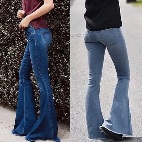 

Women's Jeans Bell Bottom Denim Light Blue Dark Blue High Waist Streetwear Casual Going out Casual Daily Pocket Full Length Outdoor Solid Colored S M L XL 2XL