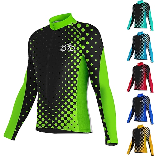 

21Grams Men's Cycling Jersey Long Sleeve Bike Jersey Top with 3 Rear Pockets Mountain Bike MTB Road Bike Cycling Breathable Quick Dry Moisture Wicking Reflective Strips Green Yellow Dark Blue Polka