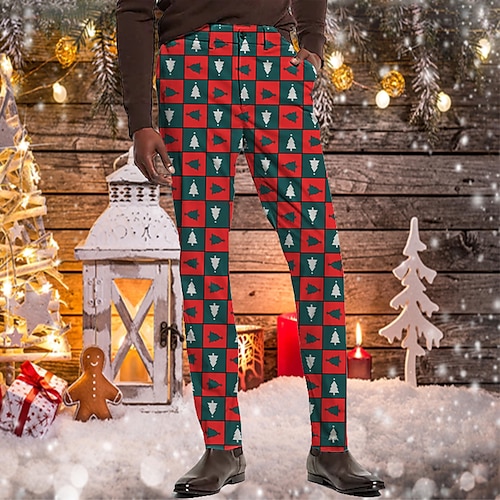 

Men's Christmas Pants Chinos Trousers Jogger Pants Print Cartoon Full Length Christmas Daily Casual Red Inelastic