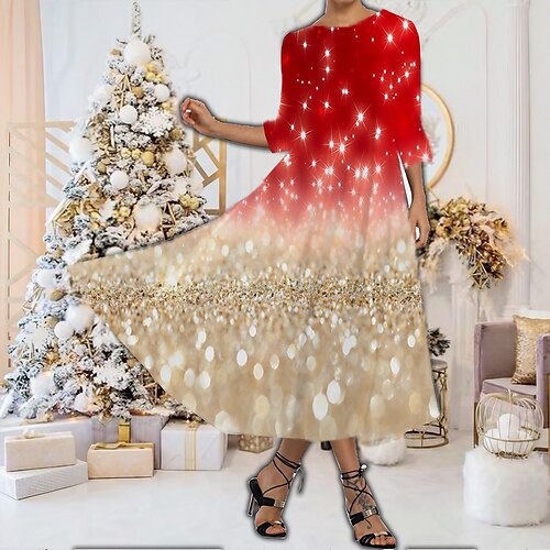 

Women's Casual Dress Swing Dress Midi Dress Green Black Blue 3/4 Length Sleeve Christmas Tree Ruched Winter Fall Spring Crew Neck Fashion Christmas Daily Weekend 2022 S M L XL XXL 3XL