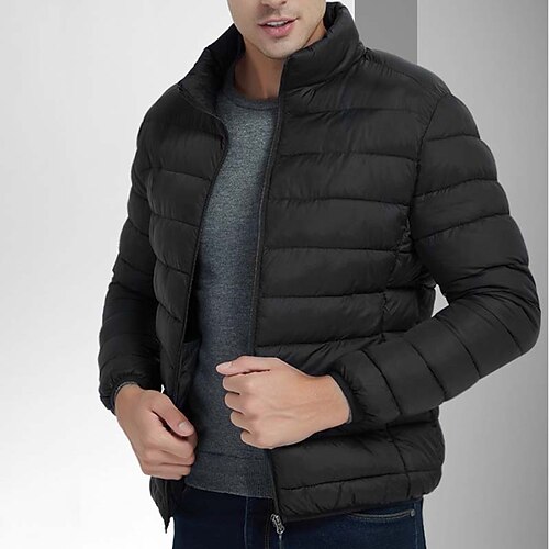 

Men's Puffer Jacket Winter Jacket Quilted Jacket Winter Coat Windproof Warm Going out Casual Daily Hiking Pure Color Outerwear Clothing Apparel Wine Black Light Grey