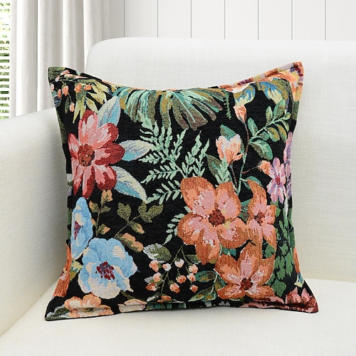 

Tropical Floral Jacquard Pillow Cover Decorative Farmhouse Pillowcase Throw Cushion Cover for Sofa Couch Bed Bench Living Room 1PC
