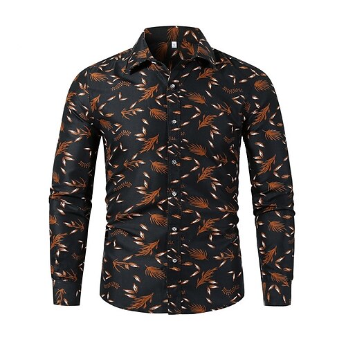 

Men's Dress Shirt Graphic Plants Classic Collar Brown Print Holiday Going out Long Sleeve Print Clothing Apparel Casual Beach