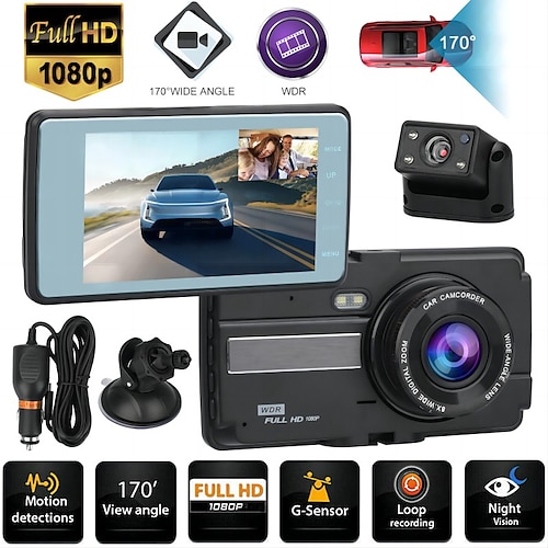 

4 Dual Lens Car DVR Dash Cam Video Recorder HD 1080P Front / Inside Camera Kit