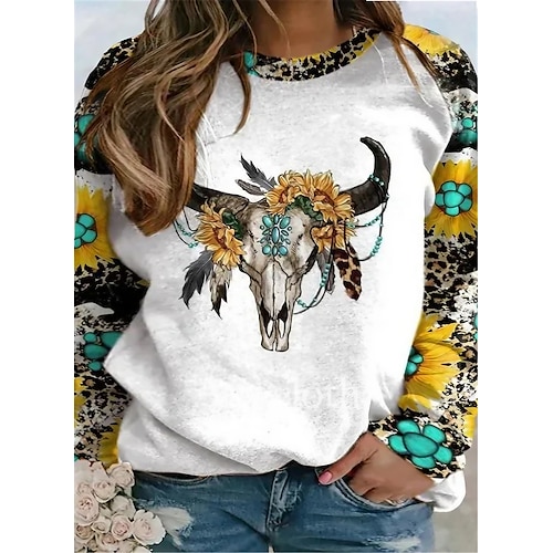 

Damen Übergröße Oberteile Pullover Tier Stammes Bedruckt Langarm Rundhalsausschnitt Vintage Ethnisch Casual Täglich Ausgehen Polyester Winter Herbst Gelb