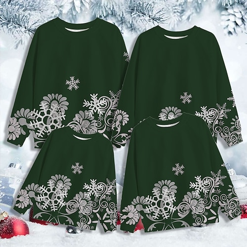 

Family Christmas Sweatshirt Snowflake Casual Crewneck Green Long Sleeve Adorable Matching Outfits