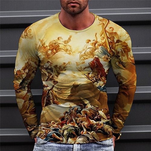 

Men's T shirt Tee Graphic Prints Human Crew Neck Green Blue Yellow Gray 3D Print Outdoor Street Long Sleeve Print Clothing Apparel Basic Sports Designer Casual